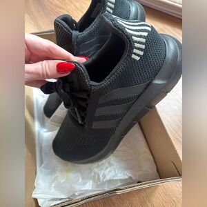 adidas Black Knit Athletic Sneakers with Subtle Stripes